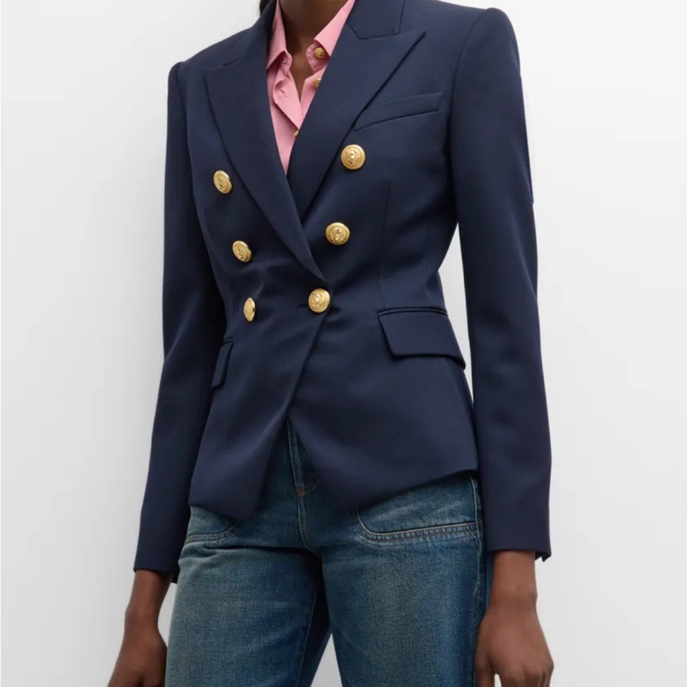 Women’s Navy Double-Breasted Blazer with Gold Buttons by Moxgie XS